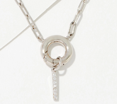 Diamonique Sterling Silver Pave Initial "I" Drop Paperclip Necklace. 18"